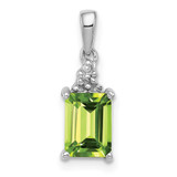 Image of Sterling Silver Rhodium-plated Peridot and Diamond Pendant QDX817