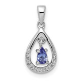 Image of Sterling Silver Rhodium-plated Tanzanite & Diamond Pendant QDX958