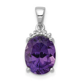 Image of Sterling Silver Rhodium-plated Amethyst and Diamond Pendant QDX378