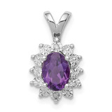 Image of Sterling Silver Rhodium-plated Diamond and Amethyst Pendant QP3070AM