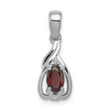 Image of Sterling Silver Rhodium-plated Diamond & Garnet Oval Pendant QP2982GA