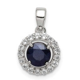Image of Sterling Silver Rhodium-plated White Topaz & Sapphire Pendant QP2995S