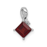 Image of Sterling Silver Rhodium-plated Diamond & Garnet Square Pendant QP2990GA