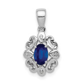 Image of Sterling Silver Rhodium-plated Diamond & Sapphire Oval Pendant QP3053S