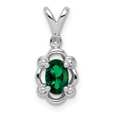 Image of Sterling Silver Rhodium-plated Created Emerald & Diamond Pendant QBPD21MAY