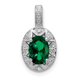 Image of Sterling Silver Rhodium-plated Diamond & Created Emerald Pendant QBPD10MAY