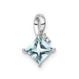 Image of Sterling Silver Rhodium-plated Diamond & Aquamarine Square Pendant QP2990AQ