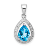 Image of Sterling Silver Rhodium-plated Light Swiss Blue Topaz & Diamond Pendant QDX543