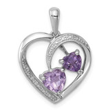 Image of Sterling Silver Rhodium-plated Diamond Amethyst and Rose de France Pendant QP3185