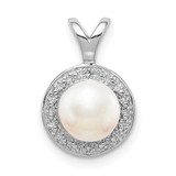 Image of Sterling Silver Rhodium-plated Diamond & Freshwater Cultured Pearl Pendant QBPD11JUN