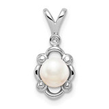 Image of Sterling Silver Rhodium-plated Freshwater Cultured Pearl & Diamond Pendant QBPD21JUN