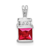 Image of 14k White Gold Square Ruby and Diamond Pendant