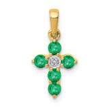 Image of 14K Yellow Gold Emerald and Diamond Cross Pendant