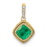 Image of 14K Yellow Gold Cushion Emerald and Diamond Pendant