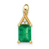 Image of 14K Yellow Gold Rectangle Emerald and Diamond Pendant