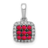 Image of 14k White Gold Diamond and .23 Ruby Square Halo Pendant