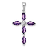 Image of Sterling Silver Rhodium-plated Amethyst Diamond Pendant