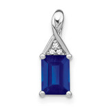Image of 14k White Gold Emerald-shape Sapphire and Diamond Pendant