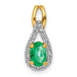 Image of 14K Yellow Gold Teardrop Diamond and Oval Emerald Pendant