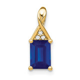 Image of 14K Yellow Gold Emerald-shape Sapphire and Diamond Pendant