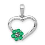 Image of 14k White Gold Diamond and Emerald Heart and Flower Pendant