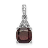 Image of Sterling Silver Rhodium-plated Diamond Garnet Cushion Pendant