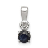 Image of Sterling Silver Rhodium-plated Diamond & Sapphire Round Pendant