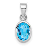 Image of Sterling Silver Rhodium-plated Polished Blue Topaz Oval Pendant