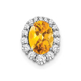 Image of 14k White Gold Oval Citrine and Diamond Halo Chain Slide Pendant