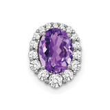 Image of 14k White Gold Oval Amethyst and Diamond Halo Chain Slide Pendant
