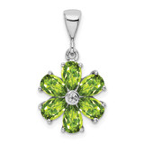 Image of Sterling Silver Rhodium-plated Peridot and Diamond Flower Pendant