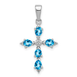 Image of Sterling Silver Rhodium-plated Pear Swiss Blue Topaz Cross Pendant