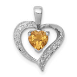 Image of Sterling Silver Rhodium-plated Heart Citrine & Diamond Heart Pendant
