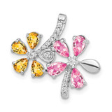 Image of 14k White Gold Diamond and 2.44 Citrine/Pink Tourmaline Flower Pendant