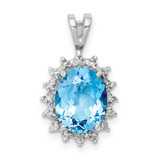 Image of Sterling Silver Rhodium-plated Oval Swiss Blue Topaz & Diamond Pendant
