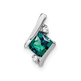 Image of Sterling Silver Antiqued Cushion Created Alexandrite and Diamond Pendant
