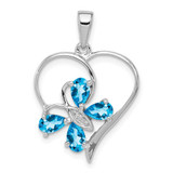 Image of Sterling Silver Rhodium-plated SW Blue Topaz & Diamond Butterfly Heart Pendant