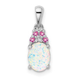 Image of Sterling Silver Rhodium-plated Diamond Created Pink Sapp. Simulated Opal Pendant