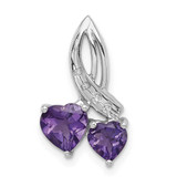 Image of Sterling Silver Rhodium-plated Diamond and Amethyst Double Heart Chain Slide Pendant