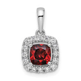 Image of 14K White Gold Lab Grown Diamond and Garnet Halo Pendant