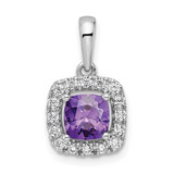 Image of 14K White Gold Lab Grown Diamond and Amethyst Halo Pendant