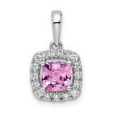 Image of 14K White Gold Lab Grown Diamond and Created Pink Sapphire Halo Pendant