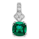 Image of 14K White Gold Lab Grown Diamond & Created Emerald Pendant
