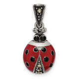 Image of Sterling Silver Antiqued Marcasite Enameled Ladybug Pendant