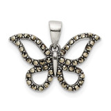 Image of Sterling Silver Antiqued Polished Marcasite Butterfly Pendant