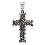 Image of Sterling Silver Antiqued Solid Textured Cross Pendant QC11406