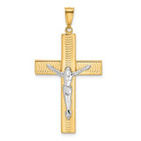 Image of 14K Two-tone Gold Polished and Textured Crucifix Pendant C4958