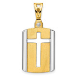 Image of 14K Two-tone Gold Brushed Cross Dog Tag Pendant
