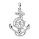 Image of Sterling Silver Polished Anchor w/Ships Wheel Pendant
