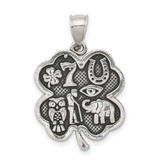 Image of Sterling Silver Antiqued Good Luck Icon Clover Pendant